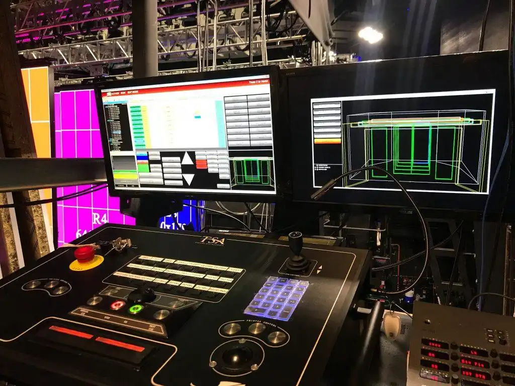 Safety systems in stage machinery, featuring emergency controls, load monitoring, and protective measures for safe operation during live events. Safety systems in stage machinery, featuring emergency controls, load monitoring, and protective measures for safe operation during live events.