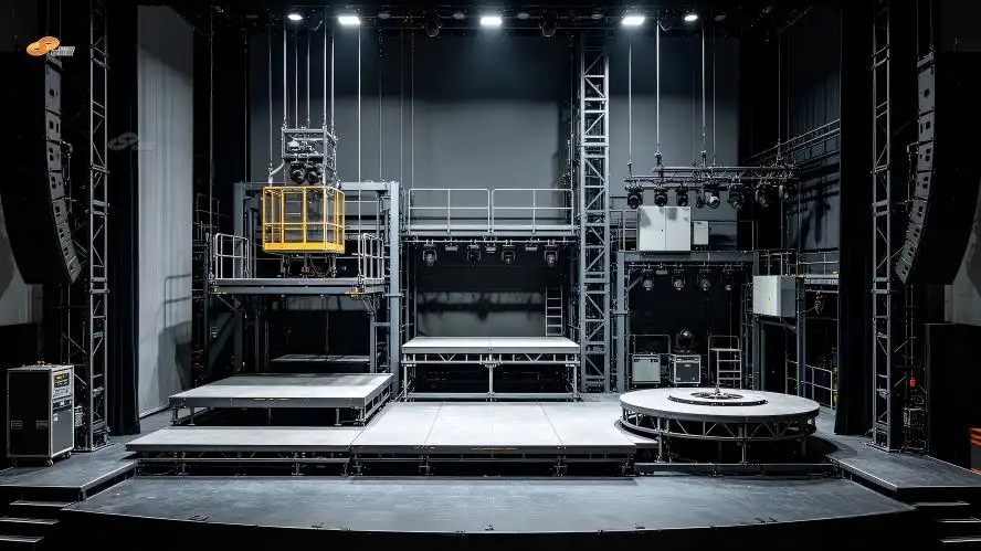 Modern theater overall stage machinery system panoramic view)