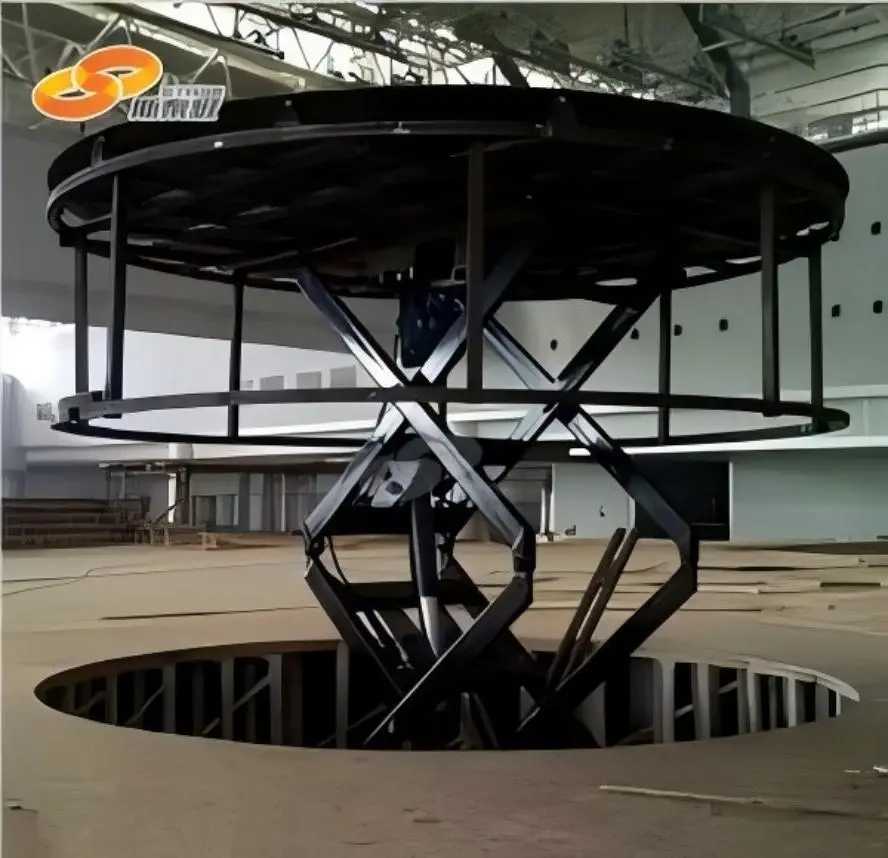 Large-scale orchestra pit elevator installed under a theater stage, demonstrating structural stability and load-bearing capacity. Large-scale orchestra pit elevator installed under a theater stage, demonstrating structural stability and load-bearing capacity.